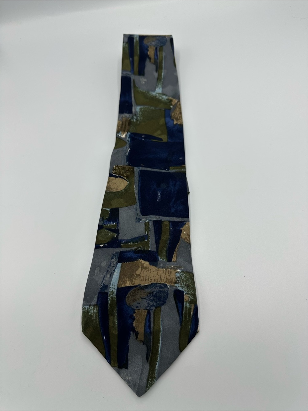 Viaggio Necktie Tie Mens Blue Gold Moss Green Abstract 100% Silk